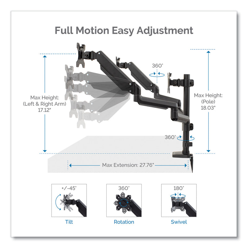 Fellowes Platinum Series Triple Monitor Arm for 27" Monitors, 360 deg Rotation, +85/-20 deg Tilt, 360 deg Pan, Black, Supports 20 lb