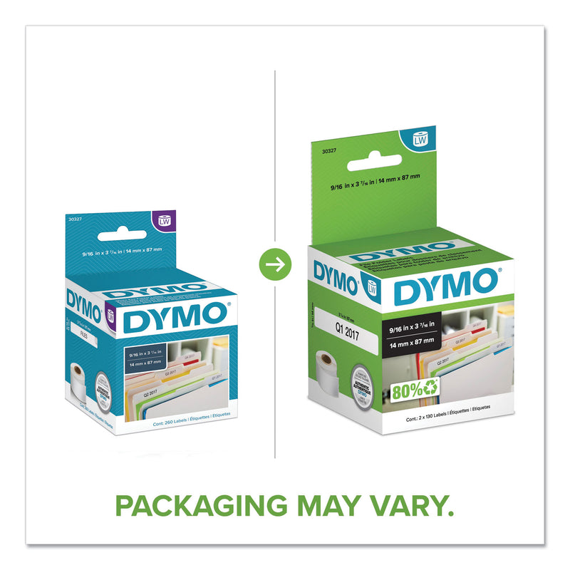 DYMO LabelWriter 1-UP File Folder Labels, 0.56" x 3.43", White, 130 Labels Roll, 2 Rolls/Pack