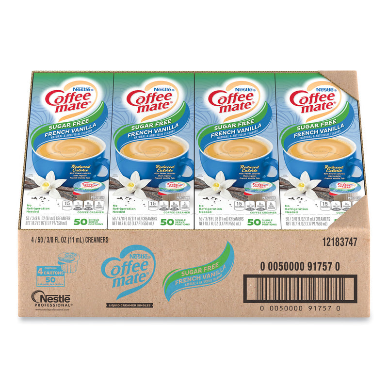 Coffee mate Liquid Coffee Creamer, Sugar Free French Vanilla, 0.38 oz Mini Cups, 50/Box, 4 Boxes/Carton, 200 Total/Carton