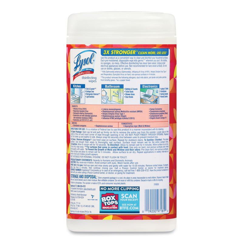 LYSOL Disinfecting Wipes, 7 x 7.25, Mango and Hibiscus, 80 Wipes/Canister