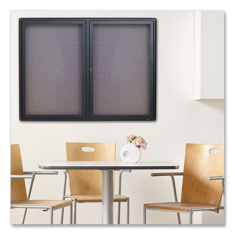 Quartet Enclosed Fabric-Cork Board, 48 x 36, Gray Surface, Graphite Aluminum Frame