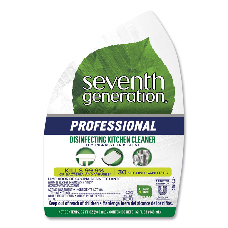 Seventh Generation Disinfecting Kitchen Cleaner, Lemongrass Citrus, 32 oz Spray Bottle, 4/Carton