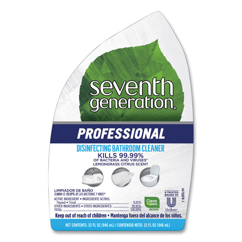 Seventh Generation Disinfecting Bathroom Cleaner, Lemongrass Citrus, 32 oz Spray Bottle, 4/Carton