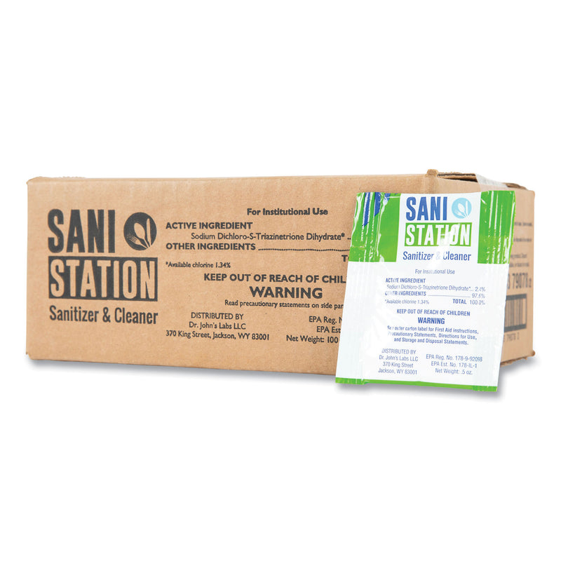 San Jamar Sani Station Hard Surface Cleaner Kit, 1 Spray Bottle, 1 Tube Chlorine Test Strips, 100 0.5 oz Packets