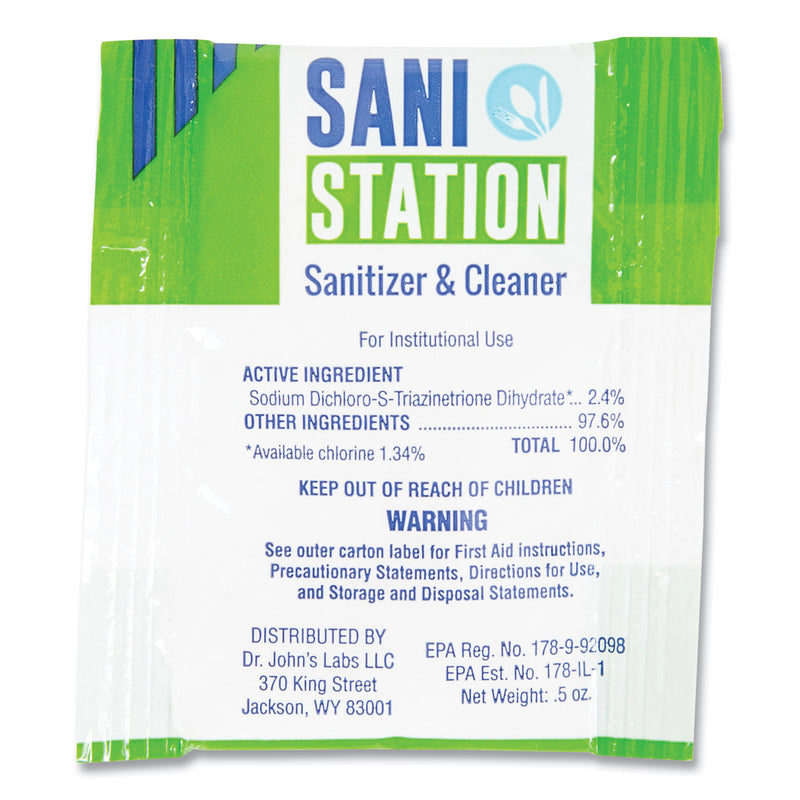 San Jamar Sani Station Hard Surface Cleaner Kit, 1 Spray Bottle, 1 Tube Chlorine Test Strips, 100 0.5 oz Packets