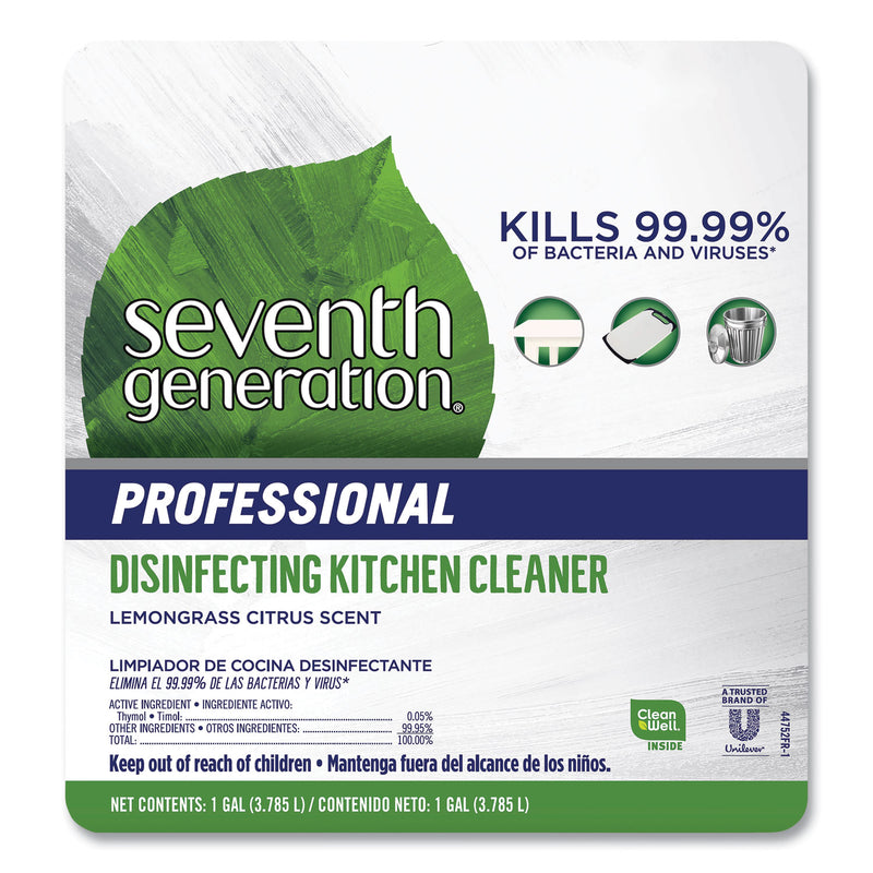 Seventh Generation Disinfecting Kitchen Cleaner, Lemongrass Citrus, 1 gal Bottle, 2/Carton