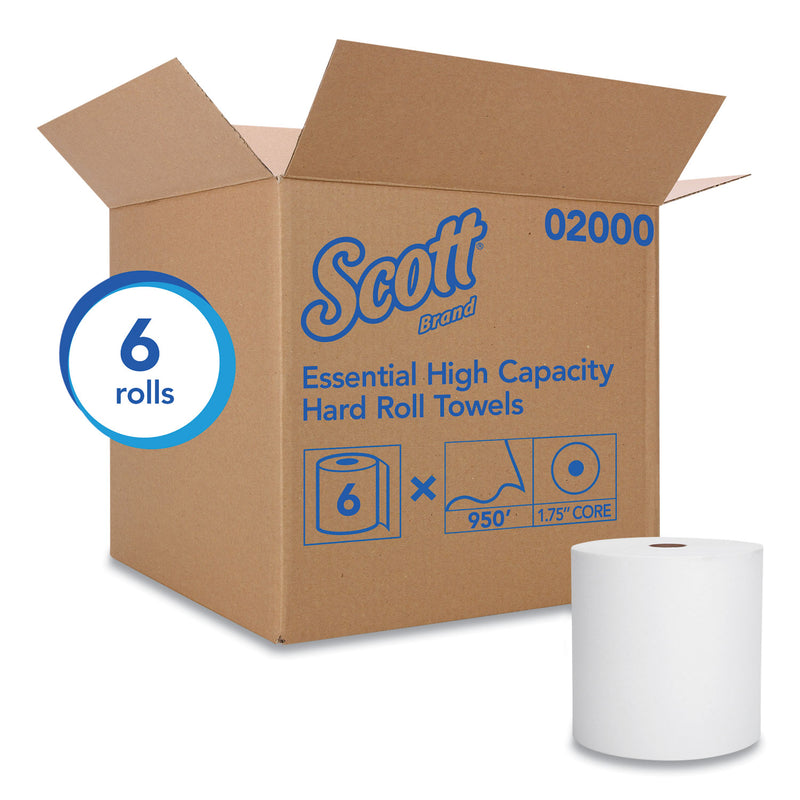 Scott Essential High Capacity Hard Roll Towels for Business, Absorbency Pockets, 1.75" Core, 8" x 950 ft, White, 6 Rolls/Carton