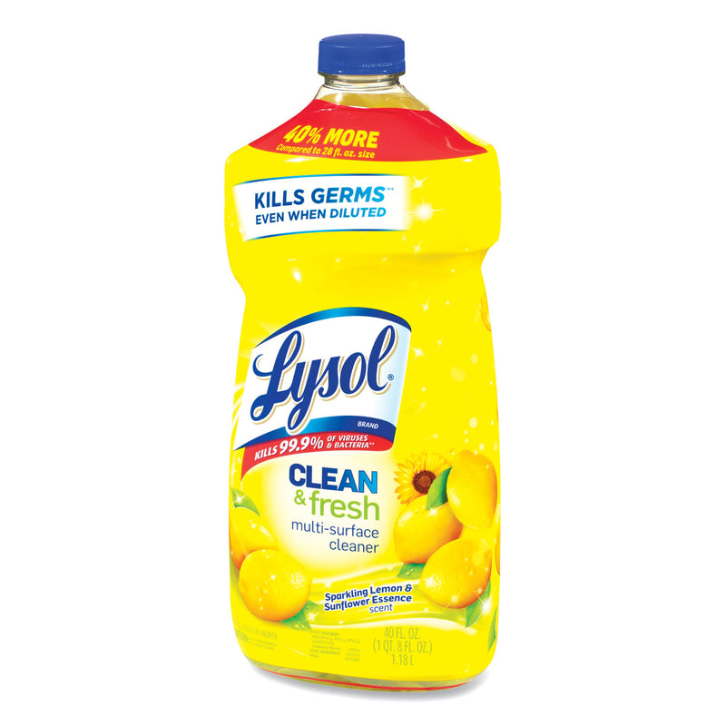 LYSOL Clean and Fresh Multi-Surface Cleaner, Sparkling Lemon and Sunflower Essence, 40 oz Bottle, 9/Carton