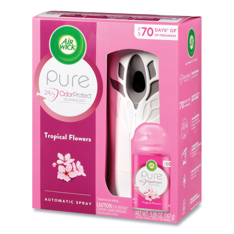 Air Wick Freshmatic Ultra Automatic Pure Starter Kit, 5.94 x 3.31 x 7.63, White, Tropical Flowers 4/Carton