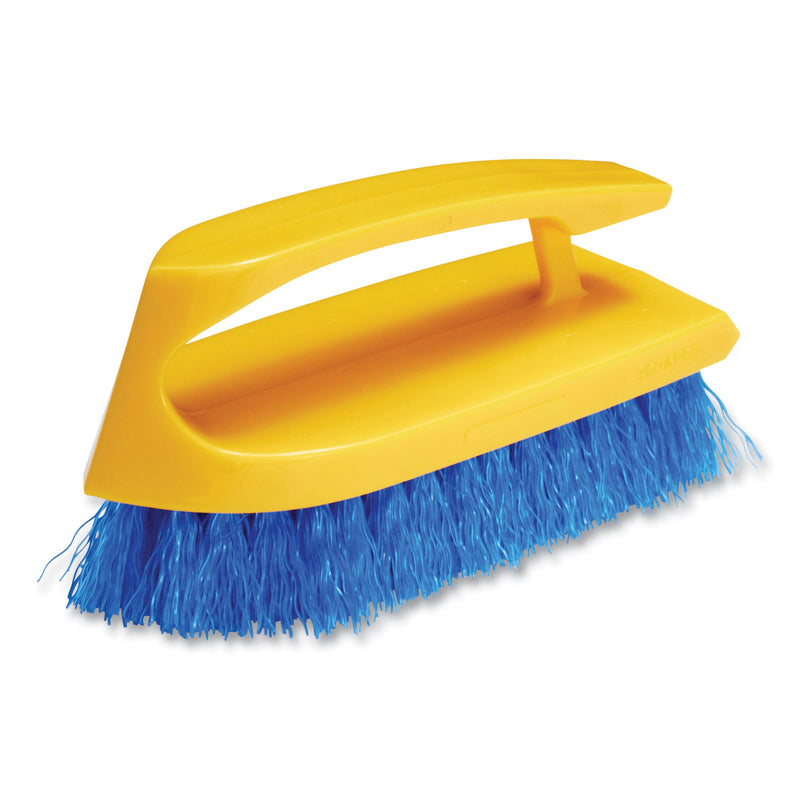 Rubbermaid Iron-Shaped Handle Scrub Brush, Blue Polypropylene Bristles, 6" Brush, 6" Yellow Plastic Handle