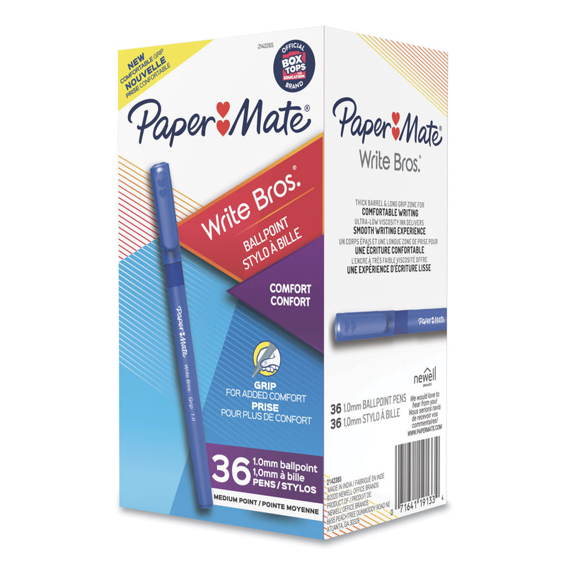 Paper Mate Write Bros. Grip Ballpoint Pen, Stick, Medium 1 mm, Blue Ink, Blue Barrel, 36/Pack