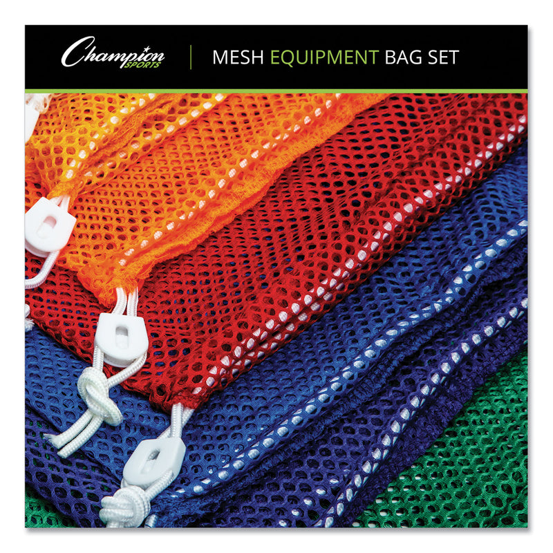 Champion Sports Heavy-Duty Mesh Bag, 12" x 18", Gold, Green, Orange, Purple, Royal Blue, Scarlet Red, 6/Set