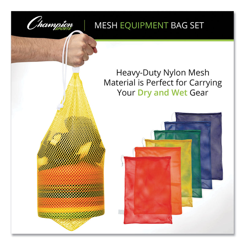 Champion Sports Heavy-Duty Mesh Bag, 12" x 18", Gold, Green, Orange, Purple, Royal Blue, Scarlet Red, 6/Set