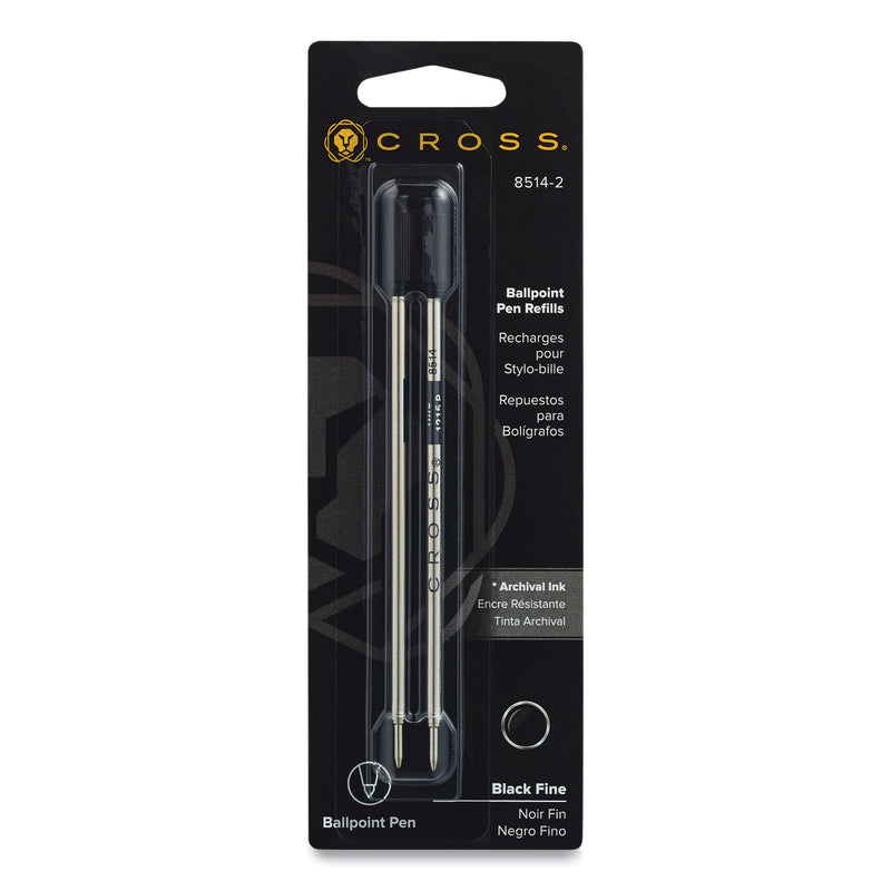 Cross Refills for Cross Ballpoint Pens, Fine Conical Tip, Black Ink, 2/Pack