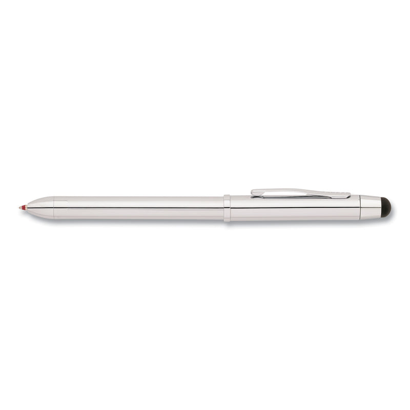 Cross Tech3+ Multi-Color Ballpoint Pen/Stylus, Retractable, Medium 1 mm, Black/Red Ink, Lustrous Chrome Barrel