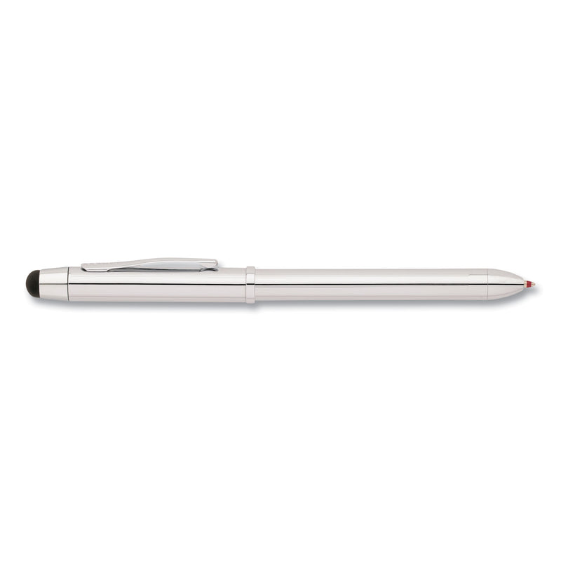 Cross Tech3+ Multi-Color Ballpoint Pen/Stylus, Retractable, Medium 1 mm, Black/Red Ink, Lustrous Chrome Barrel