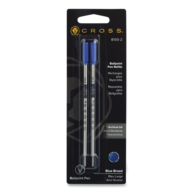 Cross Refills for Cross Ballpoint Pens, Bold Conical Tip, Blue Ink, 2/Pack