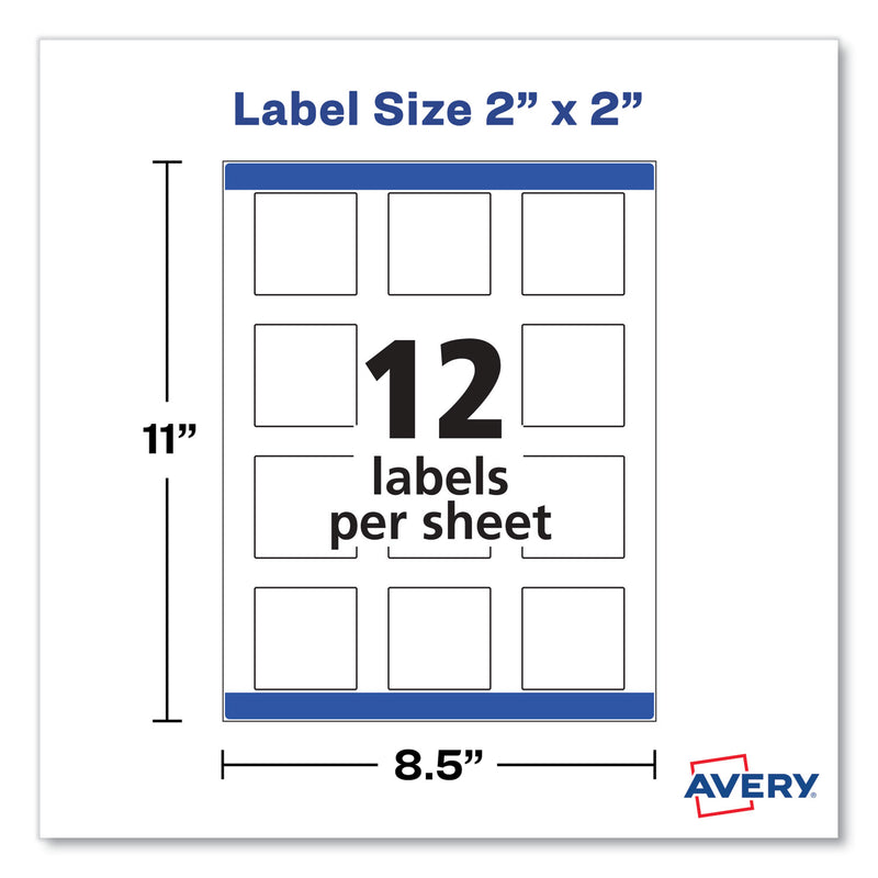 Avery Square Labels with Sure Feed and TrueBlock, 2 x 2, White, 300/Pack