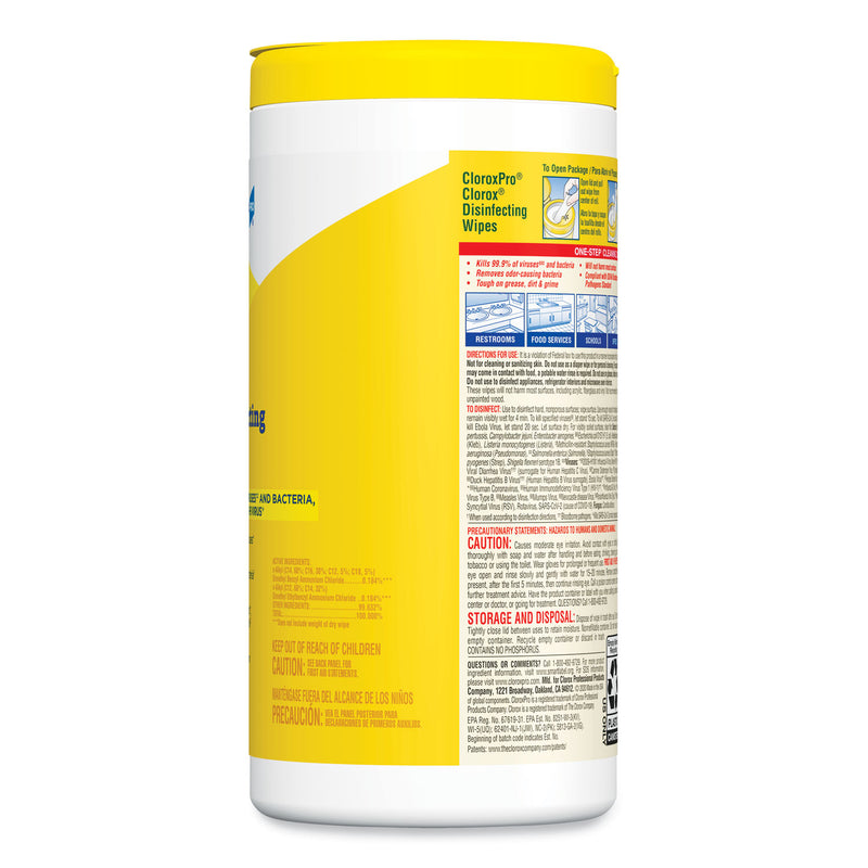 Clorox Disinfecting Wipes, 7 x 8, Lemon Fresh, 75/Canister, 6/Carton