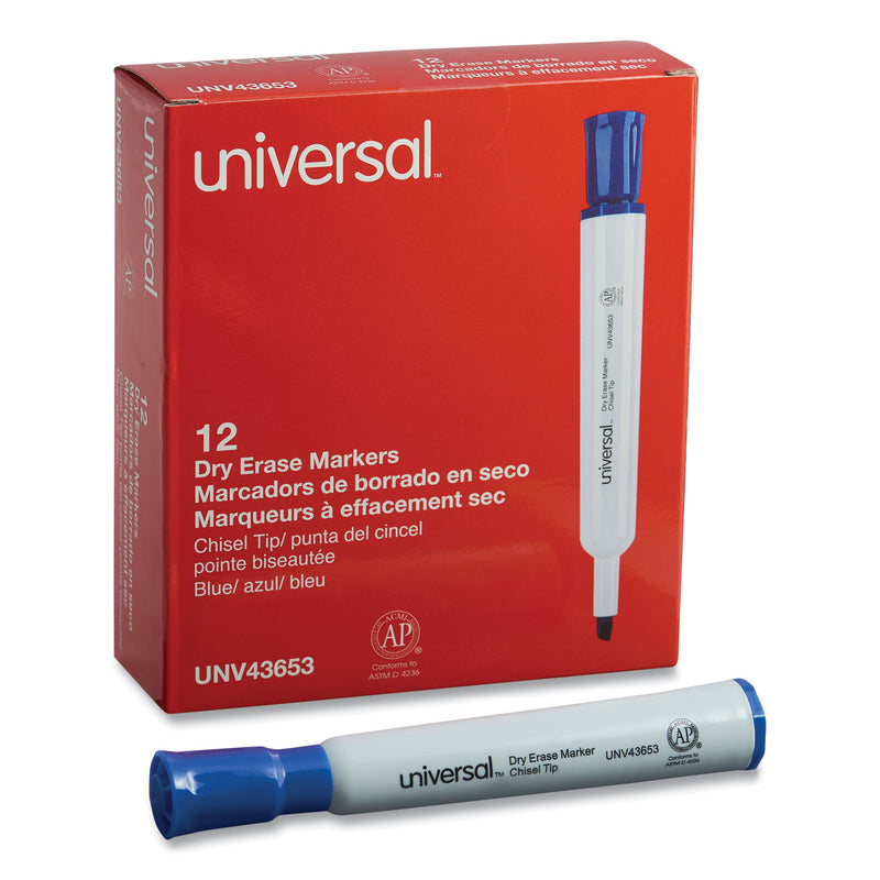 Universal Dry Erase Marker, Broad Chisel Tip, Blue, Dozen