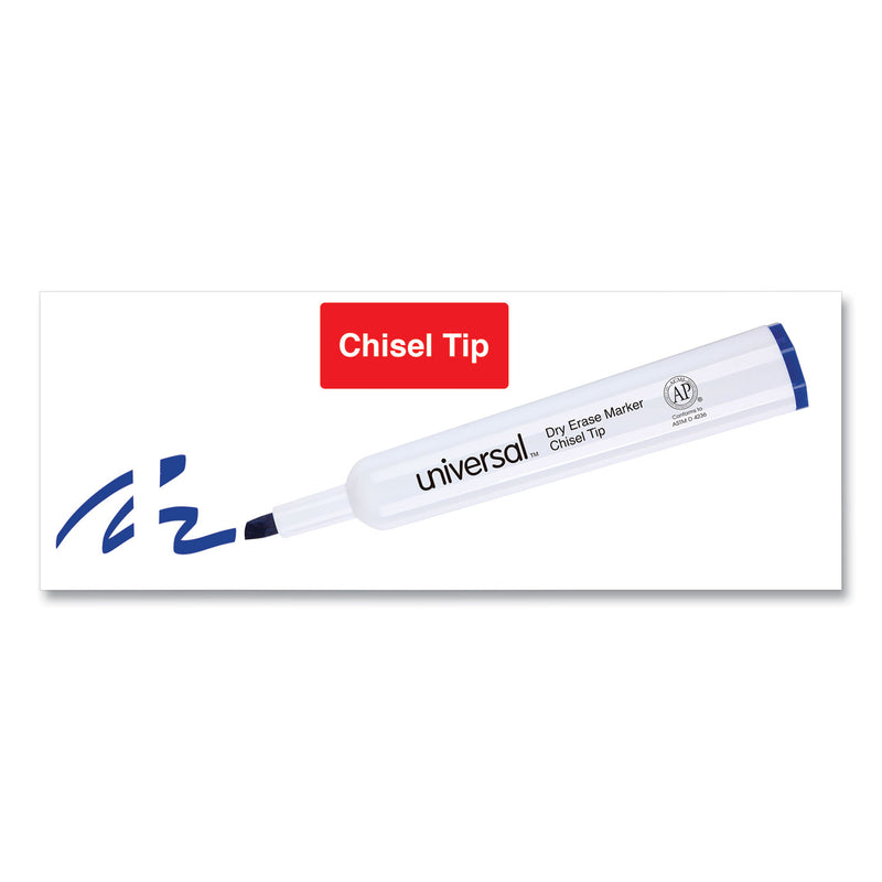 Universal Dry Erase Marker, Broad Chisel Tip, Blue, Dozen