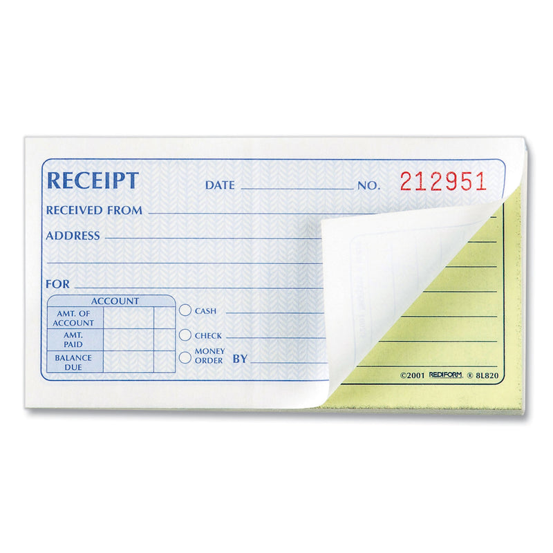 Rediform Small Money Receipt Book, Two-Part Carbonless, 5 x 2.75,  1/Page, 50 Forms