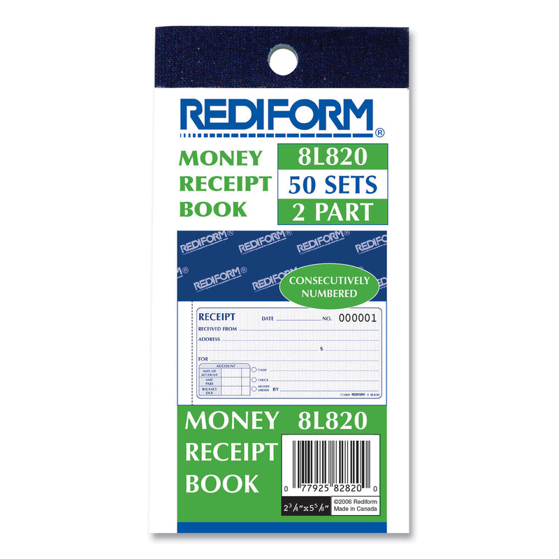 Rediform Small Money Receipt Book, Two-Part Carbonless, 5 x 2.75,  1/Page, 50 Forms