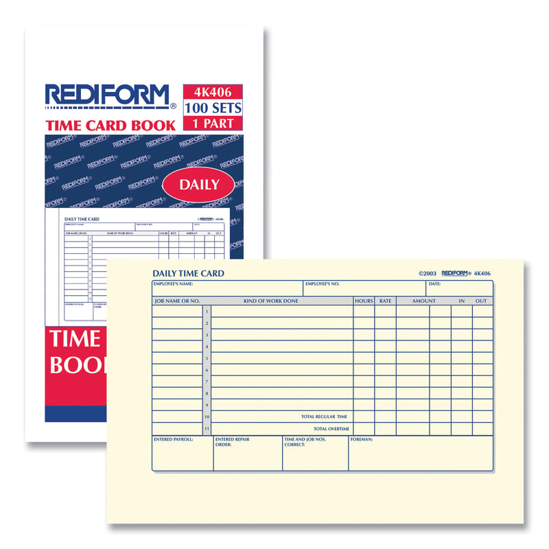 Rediform Daily Employee Time Cards, Two Sides, 4.25 x 7, 100/Pad