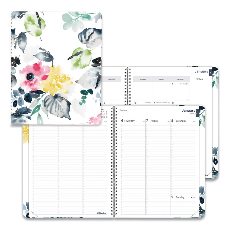 Blueline Soft Cover Design Weekly/Monthly Planner, Floral Watercolor Artwork, 11 x 8.5, White/Blue/Yellow, 12-Month (Jan to Dec): 2023