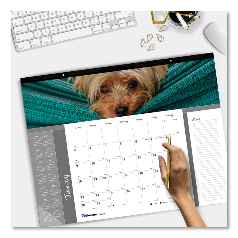 Blueline Pets Collection Monthly Desk Pad, Puppies Photography, 22 x 17, Black Binding, Clear Corners, 12-Month (Jan to Dec): 2023