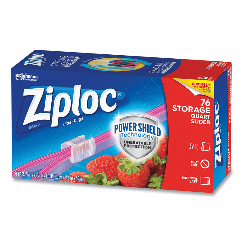 Ziploc Slider Storage Bags, 1 qt, 5.88" x 7.88", Clear, 9/Carton