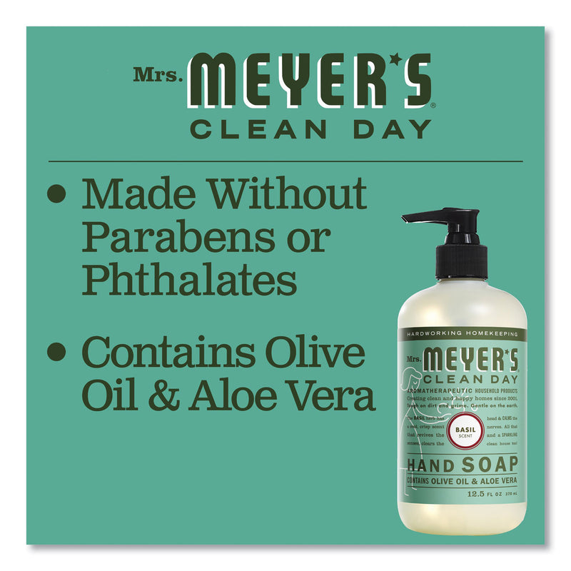 Mrs. Meyer's Clean Day Liquid Hand Soap, Basil, 12.5 oz, 6/Carton