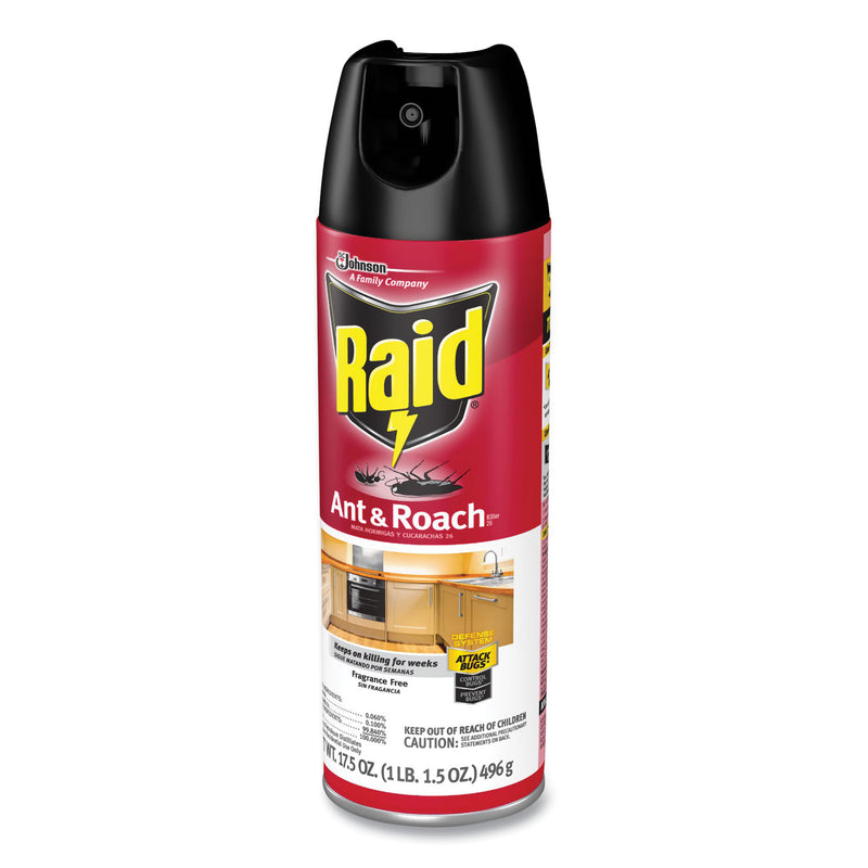 Raid Fragrance Free Ant and Roach Killer, 17.5 oz Aerosol Spray, 12/Carton