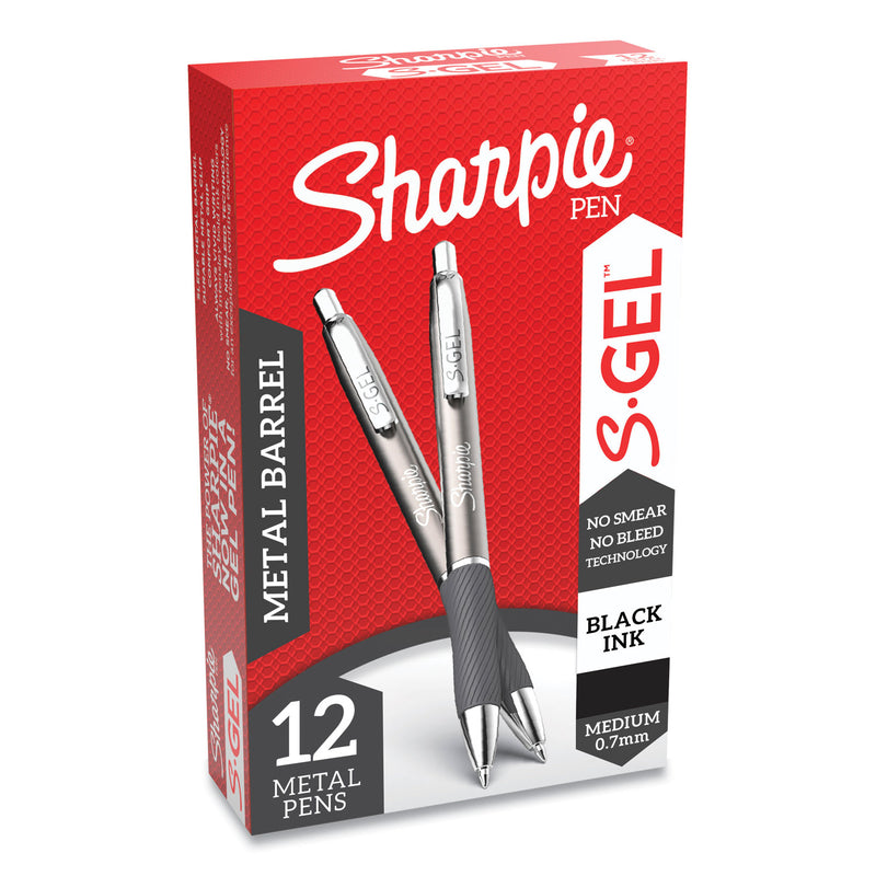 Sharpie S-Gel Premium Metal Barrel Gel Pen, Retractable, Medium 0.7 mm, Black Ink, Gun Metal Gray Barrel, Dozen