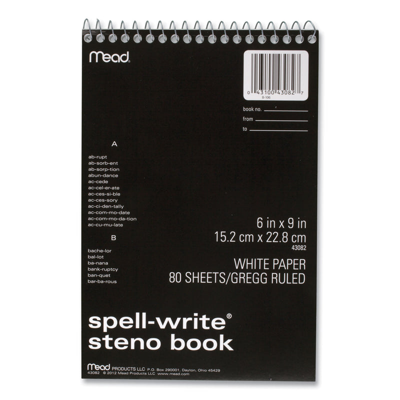 Mead Spell-Write Wirebound Steno Pad, Gregg Rule, Randomly Assorted Cover Colors, 80 White 6 x 9 Sheets