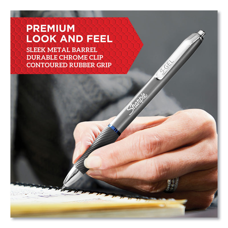 Sharpie S-Gel Premium Metal Barrel Gel Pen, Retractable, Medium 0.7 mm, Black Ink, Gun Metal Gray Barrel, Dozen