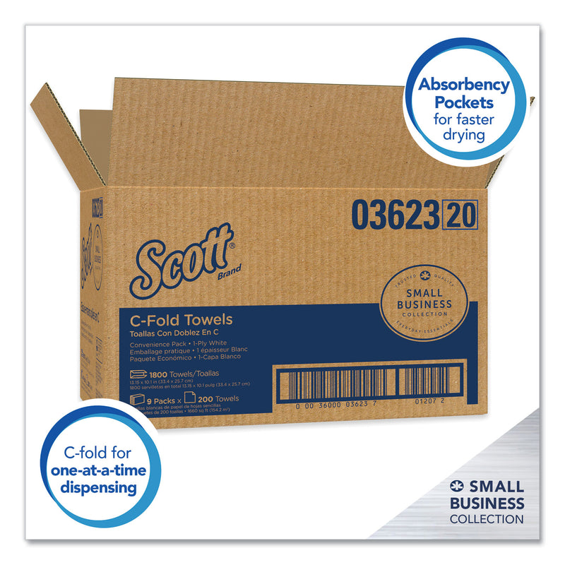 Scott Essential C-Fold Towels for Business, Convenience Pack, 10.13 x 13.15, White, 200/Pack, 9 Packs/Carton