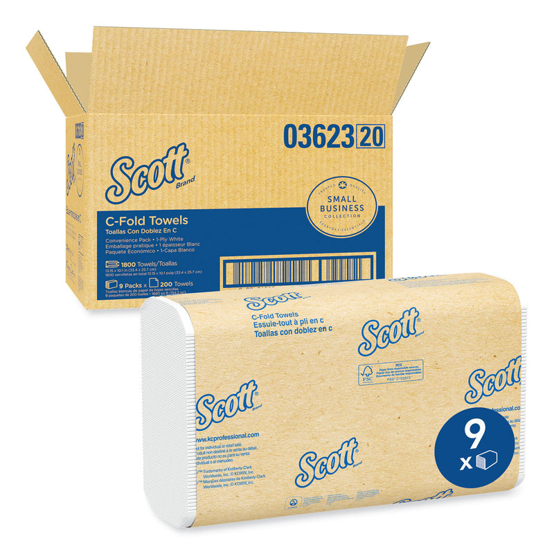 Scott Essential C-Fold Towels for Business, Convenience Pack, 10.13 x 13.15, White, 200/Pack, 9 Packs/Carton