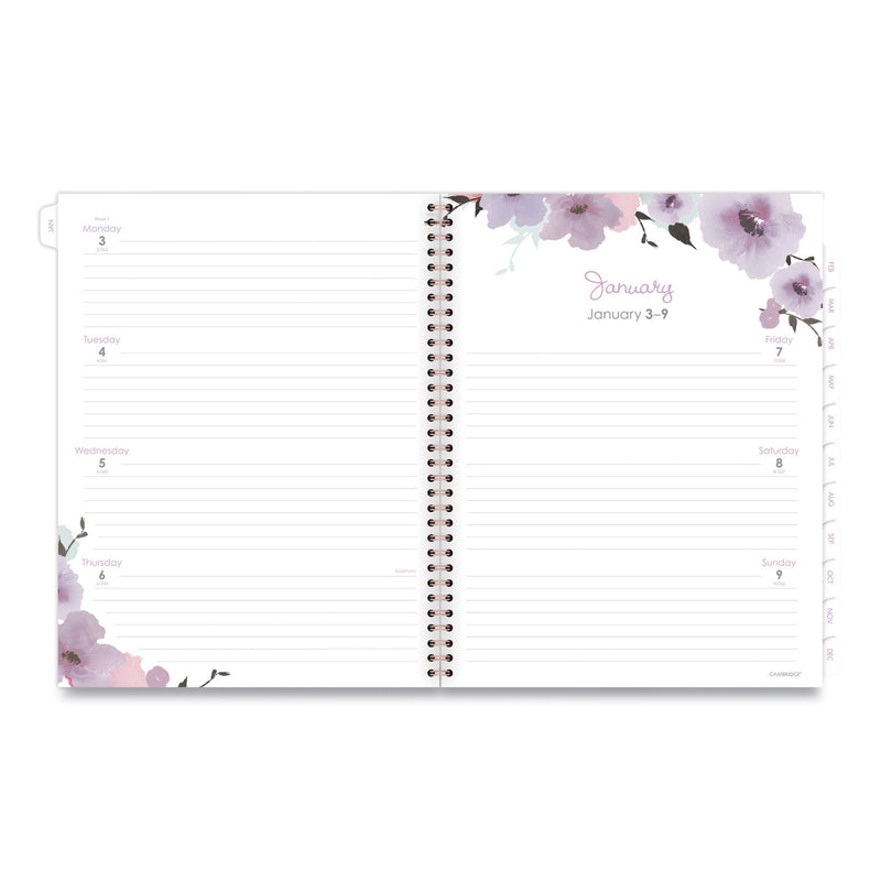 Cambridge Mina Weekly/Monthly Planner, Main Floral Artwork, 11 x 8.5, White/Violet/Peach Cover, 12-Month (Jan to Dec): 2023