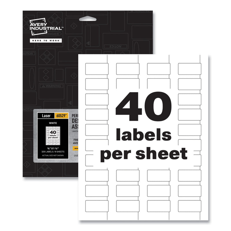 Avery PermaTrack Destructible Asset Tag Labels, Laser Printers, 0.75 x 1.5, White, 40/Sheet, 8 Sheets/Pack