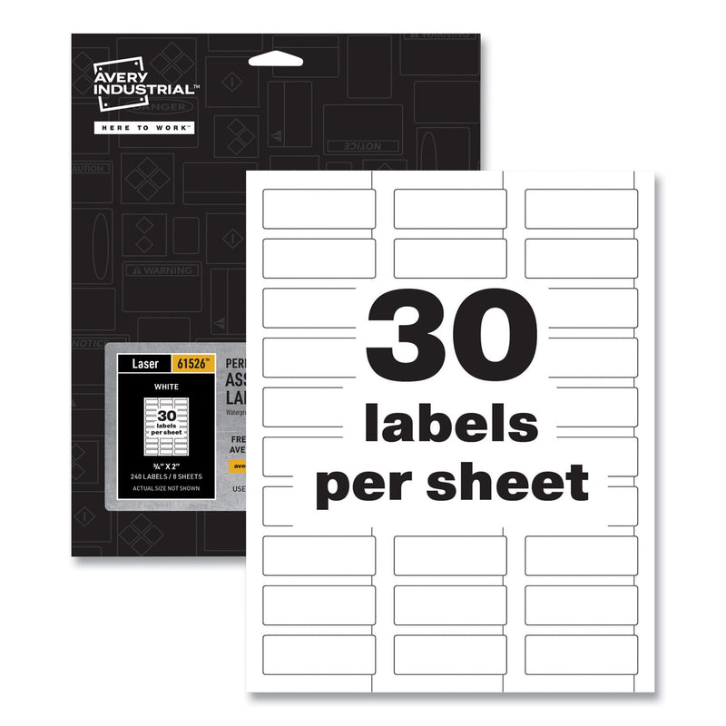 Avery PermaTrack Durable White Asset Tag Labels, Laser Printers, 0.75 x 2, White, 30/Sheet, 8 Sheets/Pack