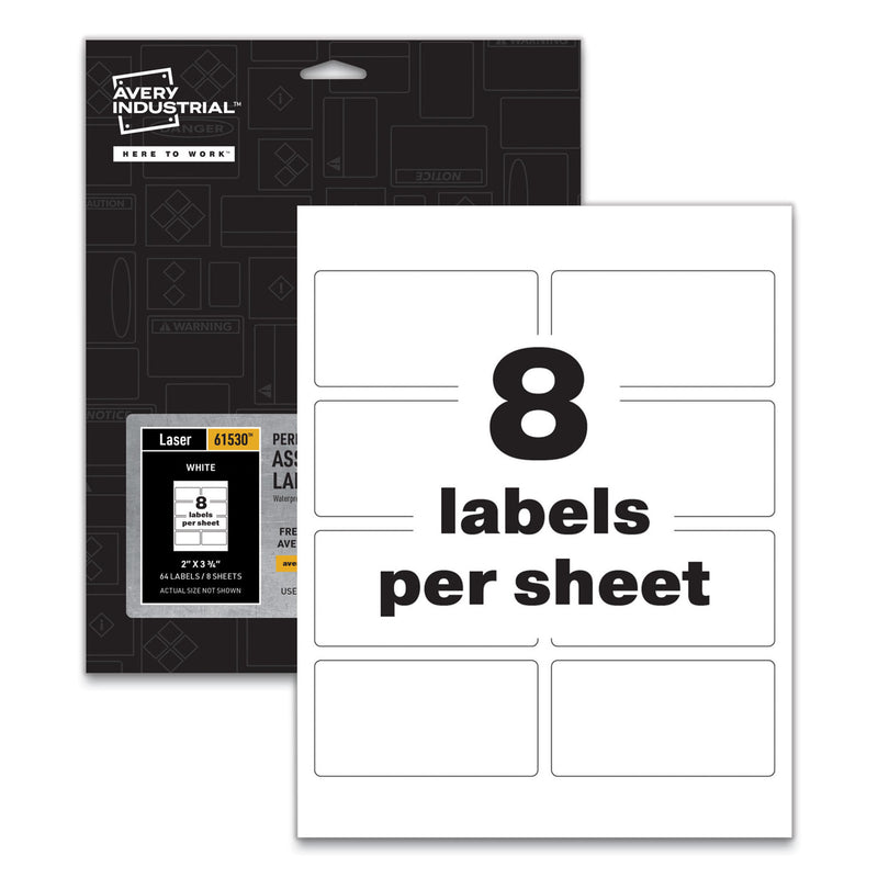 Avery PermaTrack Durable White Asset Tag Labels, Laser Printers, 2 x 3.75, White, 8/Sheet, 8 Sheets/Pack