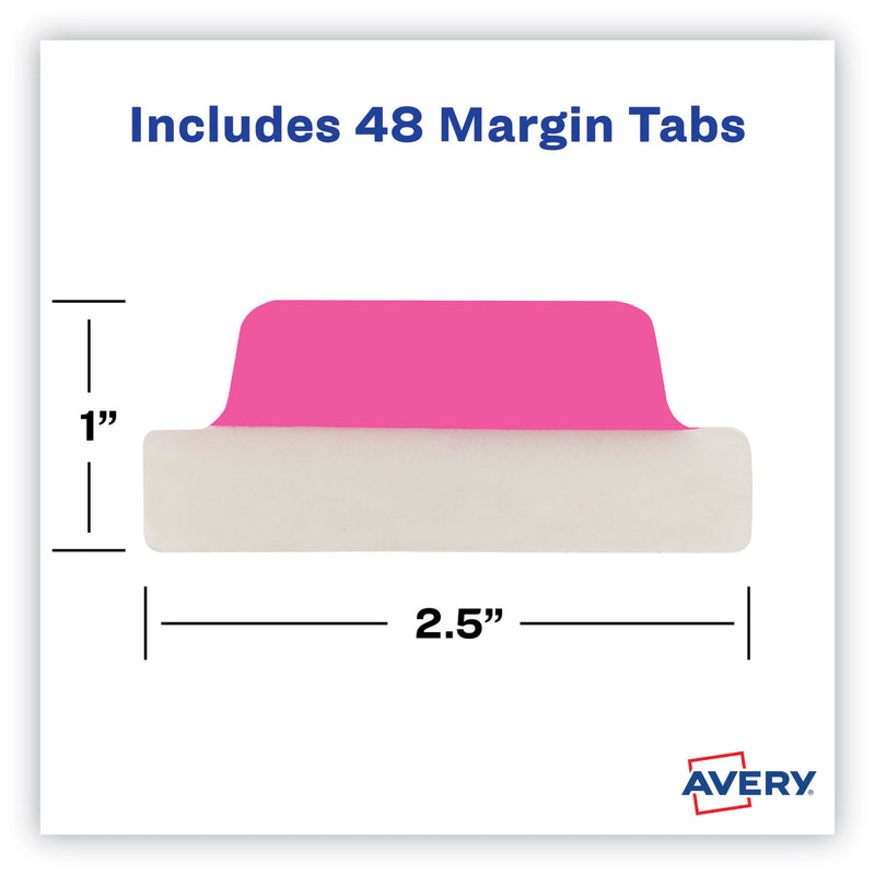 Avery Ultra Tabs Repositionable Tabs, Margin Tabs: 2.5" x 1", 1/5-Cut, Assorted Neon Colors, 48/Pack