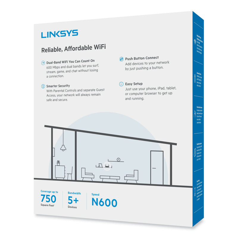 LINKSYS N600 Wireless Router, 5 Ports, Dual-Band 2.4 GHz/5 GHz