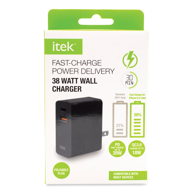 Itek Wall Charger, 38 W, USB-C, Black