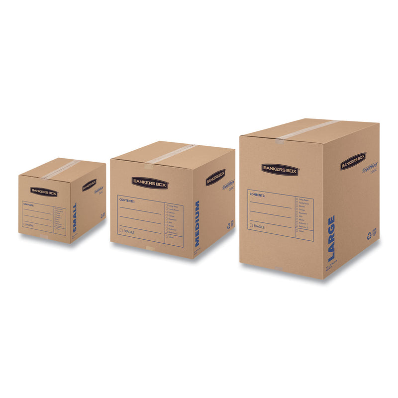 Bankers Box SmoothMove Basic Moving Boxes, Regular Slotted Container (RSC), Large, 18" x 18" x 24", Brown/Blue, 15/Carton