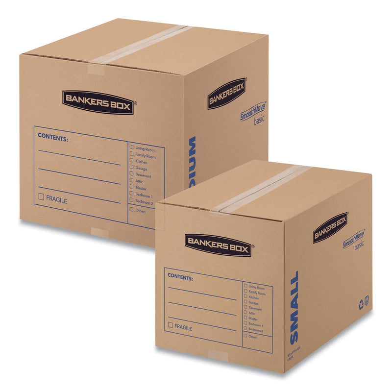 Bankers Box SmoothMove Basic Moving Boxes, Regular Slotted Container (RSC), Large, 18" x 18" x 24", Brown/Blue, 15/Carton