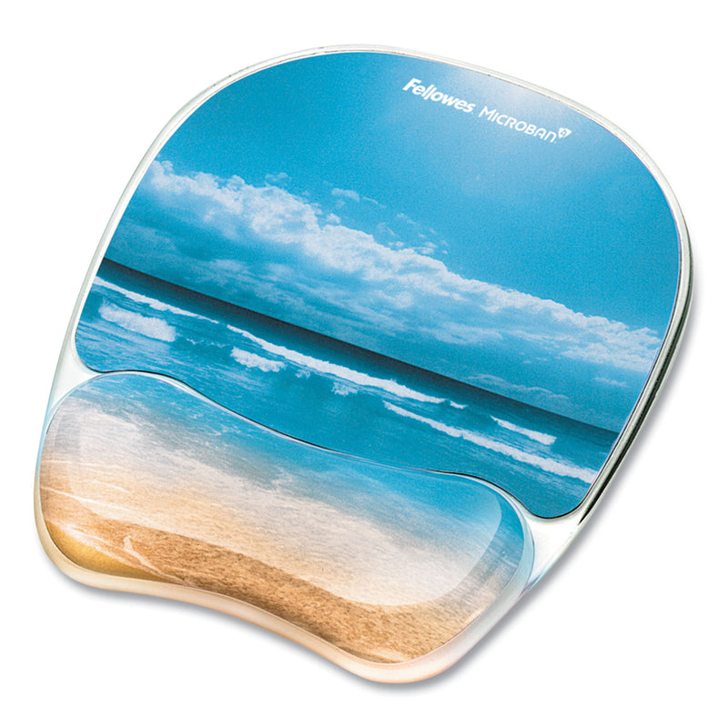 Fellowes Photo Gel Mouse Pad with Wrist Rest with Microban Protection, 7.87 x 9.25, Sandy Beach Design