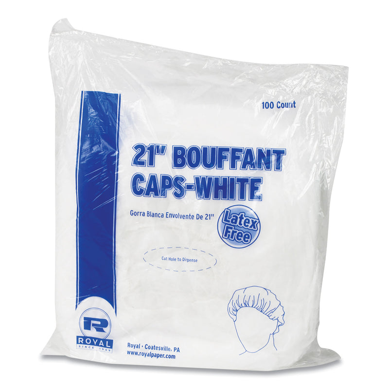 AmerCareRoyal Latex-Free Operating Room Cap, Pleated, Polypropylene, 21", White, 100 Caps/Pack, 10 Packs/Carton