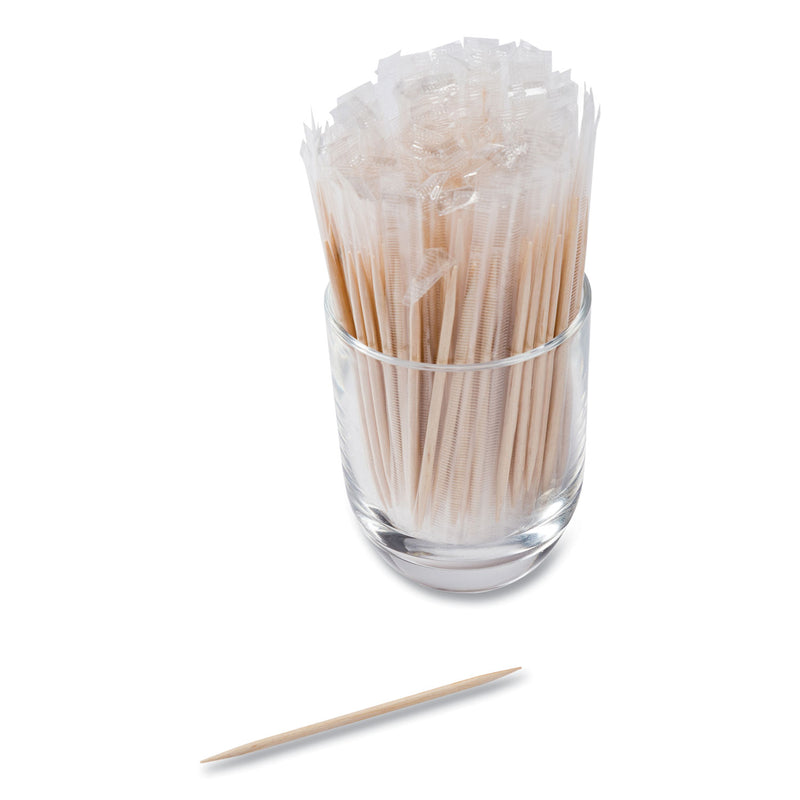 AmerCareRoyal Mint Cello-Wrapped Wood Toothpicks, 2.5", Natural, 1,000/Box, 15 Boxes/Carton